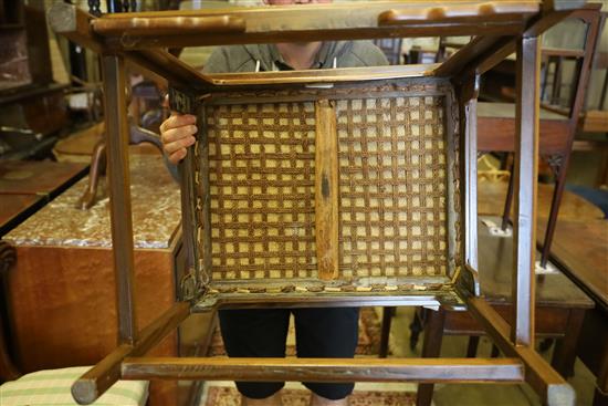 A pair of Chinese Ming style hardwood elbow chairs, with caned seats, W.54cm, D.48cm, H.95cm